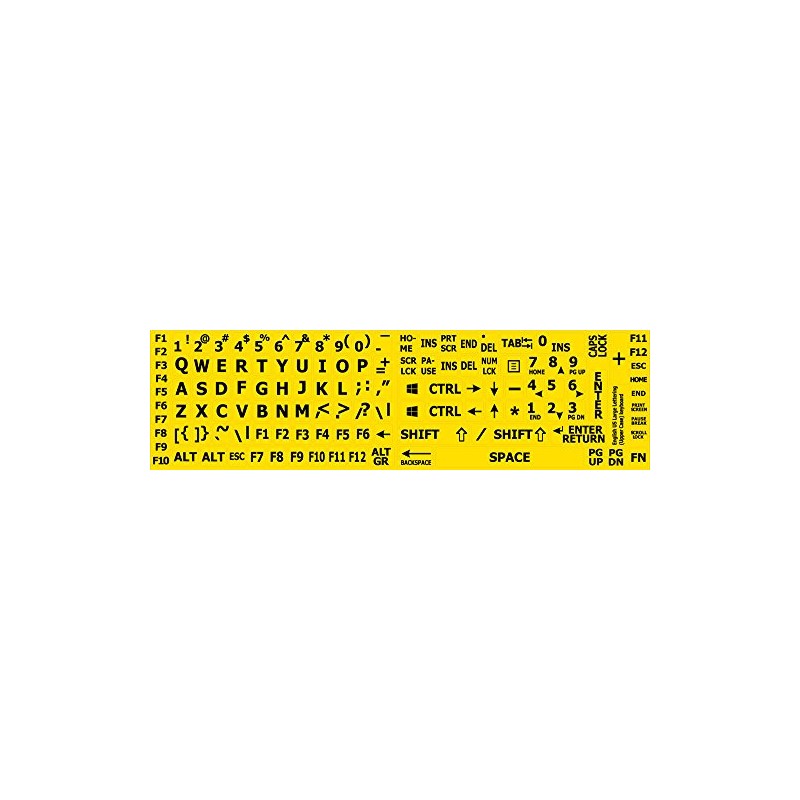 English US Large Lettering Keyboard Sticker (Upper CASE) Yellow Background