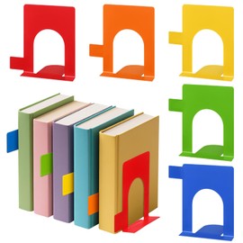 Memorywuu 5 Set Metal Book Ends for Shelves Rainbow Book Shelf Dividers Library Shelf Marker Bookends Stopper Colorful Office Stand Holder for Heavy Books Desk Home Movies Kitchen Cds