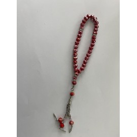 Tasbeeh Crystal Bracelet Prayer Misbah Rosary Islamic Beads Counter Spiritual 33 Small Beads (Cherry Red)