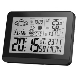 Miraval Modern Design Wireless Weather Station with Outdoor Sensor Namable Moon Phase Sunrise Sunset 2 Alarms, Hygrometer, Temperature Display, Date Display, Weather Forecast (Black)