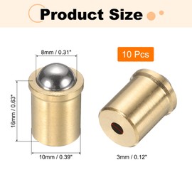 sourcing map 10Pcs 304 Stainless Steel Ball Plunger, 7.8mm Dia. Ball Catch Latch Smooth Push Fit Spring Plunger Precision Positioning End Force 27N for Mechanical Devices, Furniture (10x16mm)