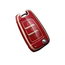HIBEYO - Funda plegable para llavero Hyundai Elantra Solaris 2 Tucson I30 I35 I40 Ix35 Kona Genesis Santa Fe Azera Verna Accent Celesta Sonata Accesorios Funda Protectora de carcasa para llavero, color rojo