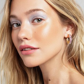 GLOQUAT Gold Purple Hoop Earrings 14K Gold Plated Amethyst Earrings for Women Purple Diamond Hoops for Women Lavender Earring Round Circle Hoops Lavender Jewelry Gift 25mm