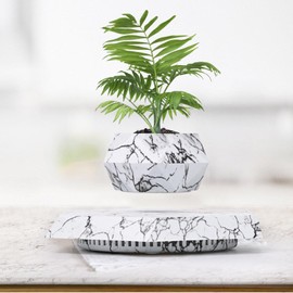 Leekimid Levitating Plant Pot, Magnetic Levitation Flower Pot Suspension Floating Plant Succulents, Air Bonsai Potted Plant for Home Decoration, Living Room, Office, Desk (Marble)