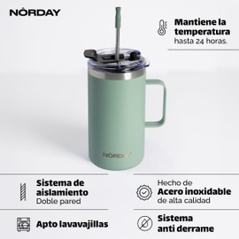 NORDAY | Termo Mugzilla 22oz Olive | Taza Térmica Acero Inoxidable | Mantiene Bebidas Calientes y Frías | Taza para Café y Agua | Tapa Antiderrame | Regalo Ideal para Hombre y Mujer