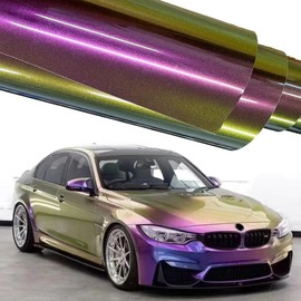 AuMoHall Chameleon Purple Green Gold Car Vinyl Wrap Film Glossy Chameleon Metallic Color Shift Vinyl Wrap with Air Release Technology for DIY Vehicle Interior Exterior Decoration, 59.84" x 11.81"