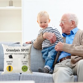 ONFAON Grandpa Gifts,Grandpa's Spot Throw Pillow Covers 18x18 Inch for Bed Sofa Couch,Birthday Christmas Thanksgiving Day Gifts for Grandpa Stepdad,2-Pocket