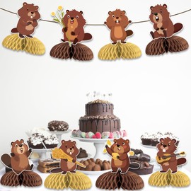 SHADOAMP Beaver Party Decoration, 8pcs Beaver Honeycomb Centerpiece Brown Castor Animal Table Centerpiece Decoration for Beaver Castor Woodland Jungle Animal Birthday Baby Shower Party Decoration