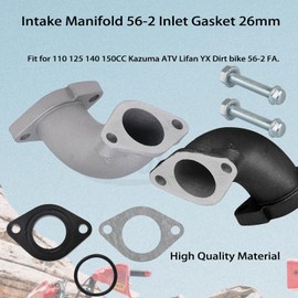 Amavoler Intake Manifold Pipe 56-2 Inlet Gasket 26mm Aftermarket Parts Fit for VM22 26mm Carburetor Tao Tao Zongshen Lifan YX Apollo 110cc 125cc 140cc Engine Pit Dirt Bike. (silver)