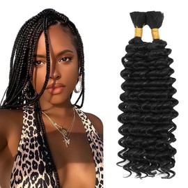 Tuheerst #1B Natural Black Color Boho Braiding Human Hair 30 30 Inch Deep Wave 50g/Bundle Total 100g Unprocessed Knotless Braids Human Hair Extension For Women