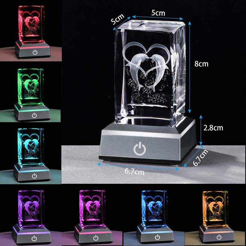 Kertari K9 Crystal Dolphin, 3D, LED Bedside Light, Stylish, Interior,