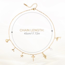 Mikovivi Initial A-Z Shell Letter Necklace, 17.72in Gold Letter Seashell Necklace Pendants Jewelry Beach Charm Necklace Birthday Anniversary Presents for Women Girls(T)