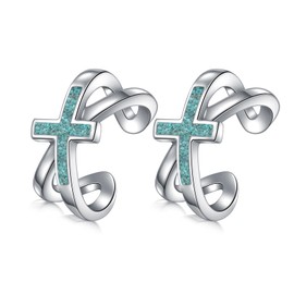 KoyeKei Cross Cuff Earrings Non Piercing 925 Sterling Silver Turquoise Cross Cartilage Earrings Cross Jewelry Gifts for Women Her Girlfriend Wife