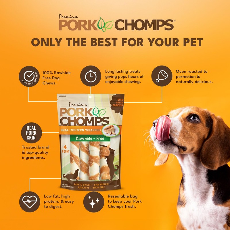 Pork Chomps Baked Pork Skin Dog Chews, 6-inch Twists, Real