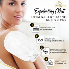 L'Exfose Kessa Hammam Deep Exfoliating Glove for Shower - Korean Exfoliating Mitt Body Scrubber Ideal for Dead Skin Remover, Keratosis Pilaris & Self-Tanning (Cyan Blue & Ivory)