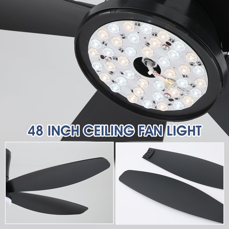 Surtime Flush Mount RGB Ceiling Fans with Lights-48 Low Profile