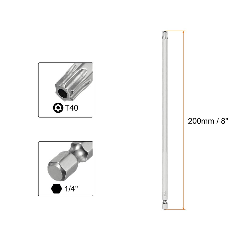 sourcing map 5pcs T40 Security Torx Bit 1/4" Hex Shank