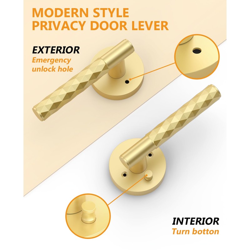 Asidrama 1 Pack Brushed Gold Privacy Door Knob or Lever
