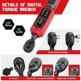 SUERCUP 1/4-inch Digital Torque Wrench(0.33-22.1Ft.Lb/0.45-30N.m) ±1% Accuracy Digital Torque Wrench with Vibration, Buzzer,LED Notification and Five Units of Measure, for Bike, DIY and Home Repair