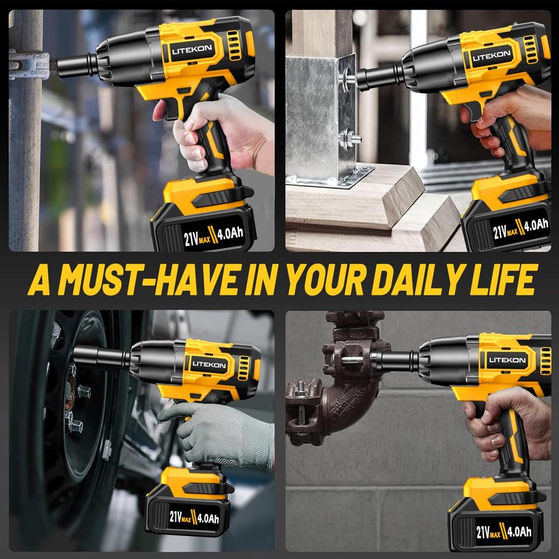 LITEKON Cordless Impact Wrench, MAX 650N.M Brushless Impact Wrench Tool,