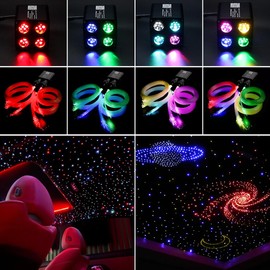 AKEPO 36W 4-Head 4 Color RGBW Twinkle Fiber Optic Lights, Starlight Headliner Kit with Total 600pcs*0.75mm/0.03in 9.8ft Optical Fiber Cables+Remote and APP Control for Car Home