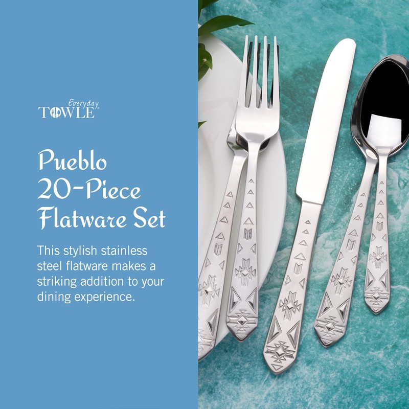 Towle Everyday Pueblo 20-Piece Stainless Steel Flatware Set, Service for