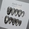 Gothic Silver Magnet [Handmade Nail Tip] Emily Nail - Medium