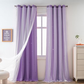 Yancorp Purple Curtains for Bedroom Living Room Thermal Insulated Kids Curtain Hollow-Out Star Window Nursery Curtain 84 inches Length Room Darkening Grommet(Purple,52 * 84),1 Panel