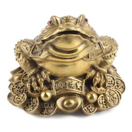 Money Frog Brass Lucky Toad, Brass Golden Toad Three Legged Lucky Pray Decoration Shop Feng Shui Three Legged Wealth Parlor Opening Gift (1) Traditional Frog for Prosperity Home Office De