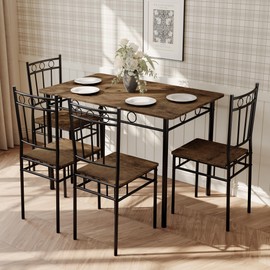 AMICLIBER 5 Piece Dining Table Set, Wood Kitchen Table and Chairs for Small Space,Breakfast Nook,Easy Assembly,Brown