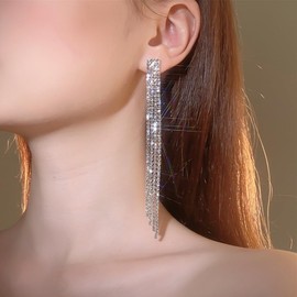 Diamond Dangle Drop Earrings Silver Sparkling Rhinestone Earrings Diamond Tassel Earrings Shine CZ Earrings Jewellery for Women and Girls, Acrylic