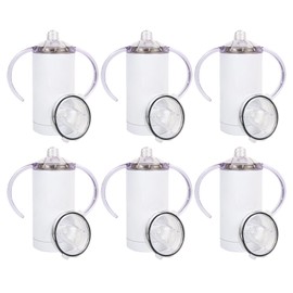 MAIKESUB 6 Pack Sublimation Blanks Sippy Cup Baby Bottle with Handles Straight Stainless Steel Insulated Skinny Tumblers with Splash proof Lid 12 oz Shatterproof Water Tumbler