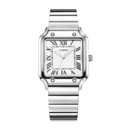 Classic Square Watches for Men with Roman Numerals Casual Watch (Silver)