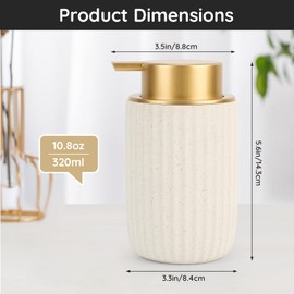 Segbeauty Foaming Soap Dispenser, 320ml Hand Soap Dispenser Ceramic, Refillable Pump Bottle Dispenser, Foaming Hand Wash Dispenser with Gold Plastic Pump, for Kitchen Decor (White)