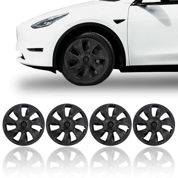 Tesla Model Y Wheel Cover, 19 inch Wheel Hubcaps Compatible with 2020-2023 Tesla Model Y Accessories, ABS Tesla Gemini Protect Replacement Wheel Caps Cover (Matte Black - 4 Pack)
