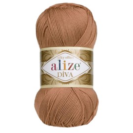 Alize Diva Silk Effect 100% Microfiber Acrylic Yarn 1 Ball/Skein 100gr 383yds Color (261 - Red Brown)