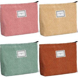 4 Pack Velvet Makeup Bag Cosmetic Bag Large Capacity Corduroy Cosmetic Bag Cosmetic Pouch Zipper Canvas Makeup Bags Travel Toiletry Bag Accessories Organizer for Girls (Rainbow Color, Plaid)