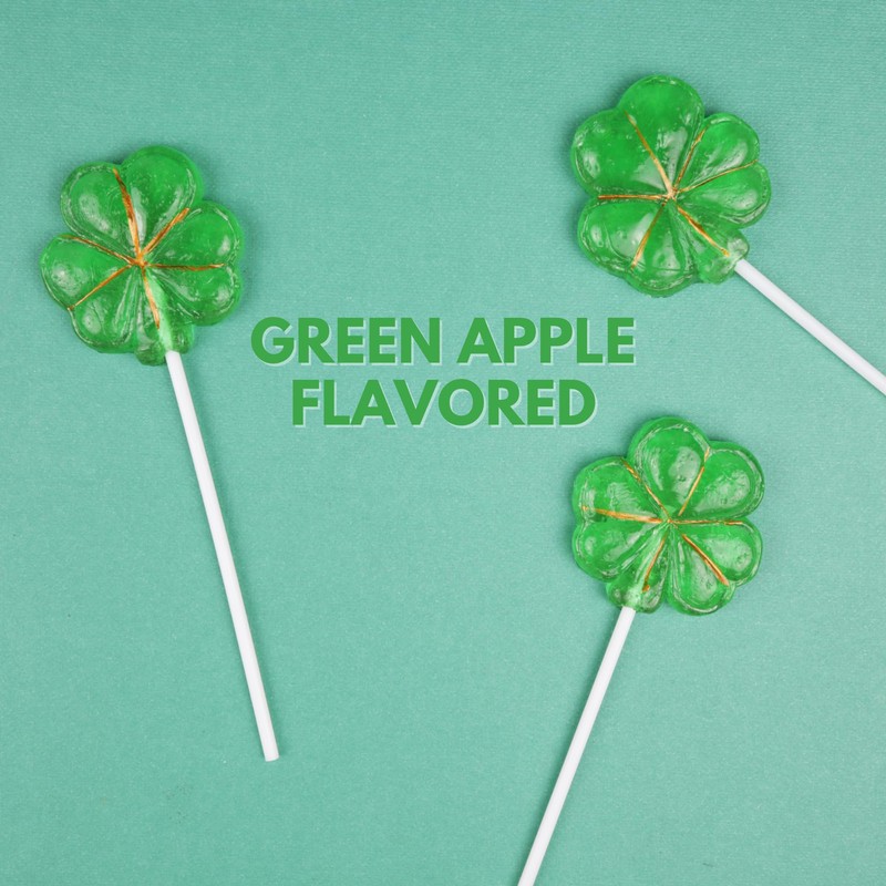 Saint Patrick's Day Candy, Shamrock Lollipops, Individually Wrapped Green Clover