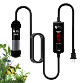 AquaMiracle 50W Small Aquarium Heater Fish Heater, Super Mini Fish Tank Heater Turtle Tank Heater for 5-10 Gal Tanks, with Dual LED Display, Dry-Run/Overheating Protection & Memory Function