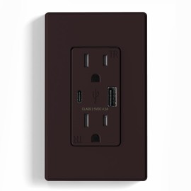 ELEGRP USB Charger Wall Outlet, USB Receptacle with USB A & USB C Ports, 15 Amp Duplex Tamper Resistant Receptacle Plug NEMA 5-15R, Wall Plate Included, UL Listed, 1 Pack, Matte Brown