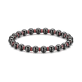 EUMENIDES Magnetic Bracelet for Men and Women, Hematite Bracelet, 6/8/10 mm, Improves Sleep, Relieves Joint Pain, Eliminates Static Electricity (Red, 6 mm)