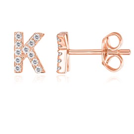 PAVOI 14K Rose Gold Plated Sterling Silver CZ Alphabet Letter Earrings | Initial Earrings for Women | Letter K