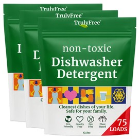 Truly Free Dishwasher Detergent Powder | Natural Dish Detergent, Dishwasher Soap | Plastic Free, Plant-Based, Clean, Heavy Duty Hard Water Stain & Grease Remover | Fragrance Free | 12.5 oz (Pack of 3)