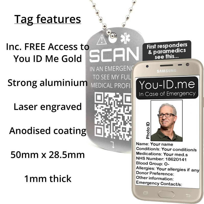 Medical Necklace Tag with QR Code, Engraved Medical Alert Tag,