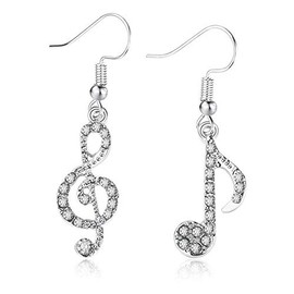 QLUYCKW Delicate Music Note Dangle Earrings CZ Clear Crystal Musical Fans Drop Earring Rhinestone Fashion Costume Jewelry Gift for Women (A)