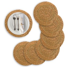 DECHUSE Woven placemats Set of 6, 13 inch Round placemats, Wicker placemats, Rattan Place mats, Wicker Charger Plates, Farmhouse Boho Decor Plate Chargers, Table mats Indoor and Outdoor Patio Table