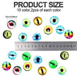 LLMSIX 20PCS Glass Dragon Eyes 25MM/0.98INCH Large Glass Cabochon Eyes Doll Dragon Eyes Flatback Mixed Styles Evil Eyes for Clay Doll Making Craft DIY Findings Jewelry Making (10 Styles)