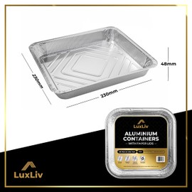 LuxLiv 20 x Large Food Aluminium tin Foil Trays Containers with Lids. Great for Meal Prep Baking Roasting Food Storage Takeaway Disposable Silver Serving (20 Pack) - 9 x 9 Inch Square