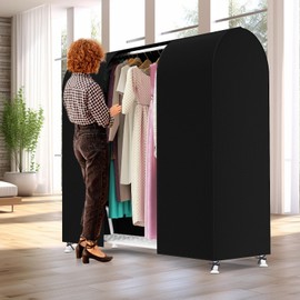 Zilink 60'' Garment Rack Cover Dustproof Clothes Rack Cover Breathable Garment Bags Protector Wardrobe Cover with 2 Durable Zippers for Garment Rack, Black, (Rack Not Included)