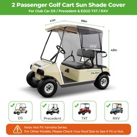 10L0L Golf Cart Sun Shade Cover for Club Car DS, Superior UV Heat Blocking Polyester Mesh Canopy Cover, Durable & Easy Install (Black/Beige)